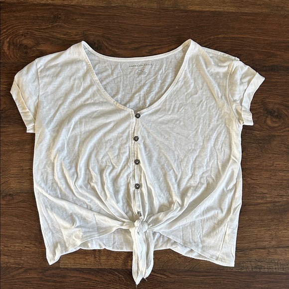American Eagle Outfitters White Button-Down Tie Front Top | American Eagle - Picture 1 of 5